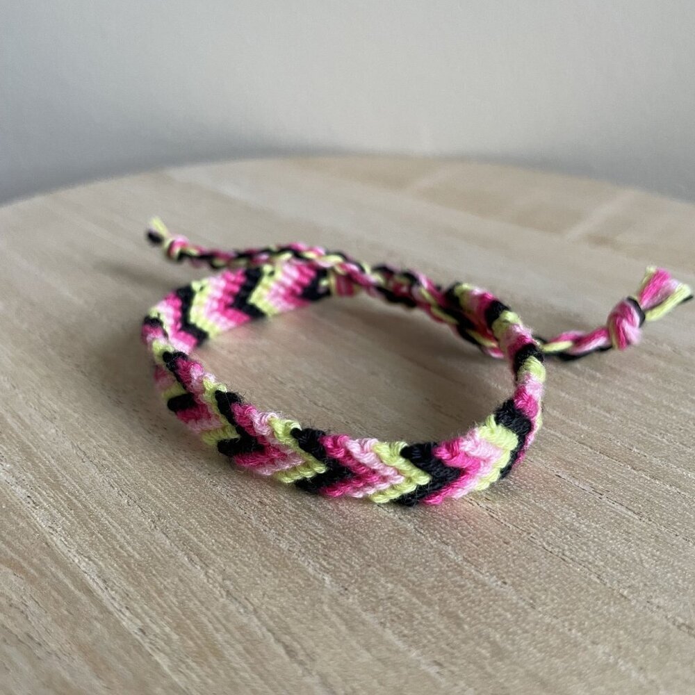 Handmade Wilma Woven Friendship Bracelet OS Pink Yellow Womens Cotton Tie